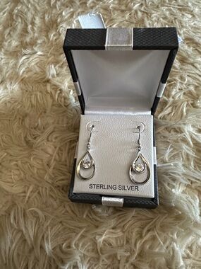 Sterling Silver Teardrop Dangle Earrings - Silver